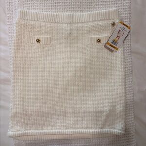 French Connection Cream Knit Mini Skirt with Gold Buttons
